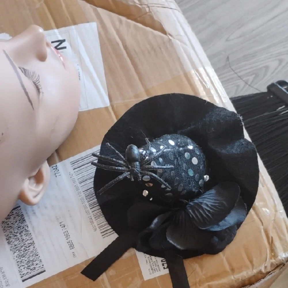 Black Witch Hat with Feather Trim